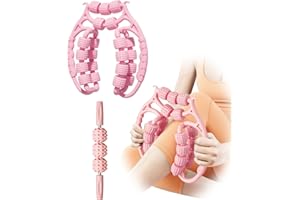 AwnPror Massage Roller for Legs,21 Wheel Circular Leg Clamp+3 Wheel Massage Roller Stick Lymphatic Massage for Relieve Soreness Stiffness Tight Muscles Deep Tissue-Pink