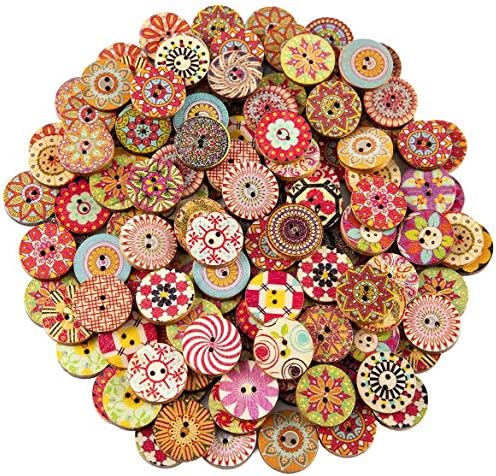 Auch Christmas Wood Buttons Combined Colour Sample 2 Holes Flower Portray Spherical Buttons for Stitching Artwork DIY Craft Present Decorations (Multicolor(200pcs))
