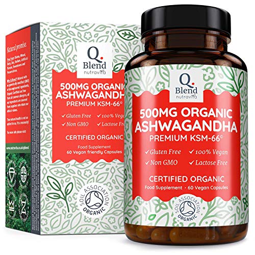 Organic Ashwanghanda 500mg - 500mg Premium KSM-66 Ashwagandha per Vegan Capsule - Ayurveda Herbal Supplement - Certified Organic by Soil Association - Made in The UK by Nutravita