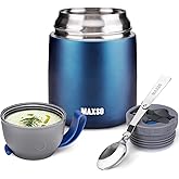 MAXSO Soup Thermo for Hot & Cold Food for Adults Kids, 17 oz Vacuum Insulated Steel Lunch Container Bento Box with Spoon, Leakproof Thermal Food Jar for School Office Travel - Dark Blue