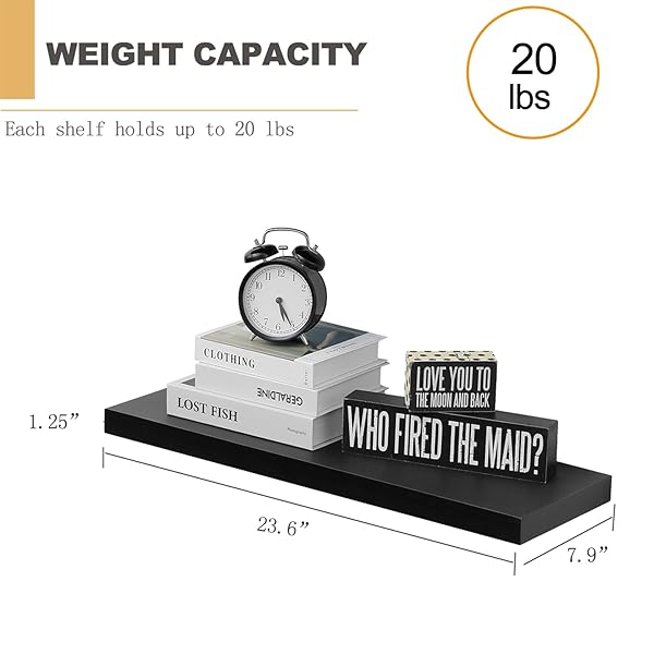 WELLAND SET OF 2 FLOATING SHELVES WALL MOUNTED SHELF, FOR HOME DECOR WITH 8″ DEEP (BLACK, 24 INCH)