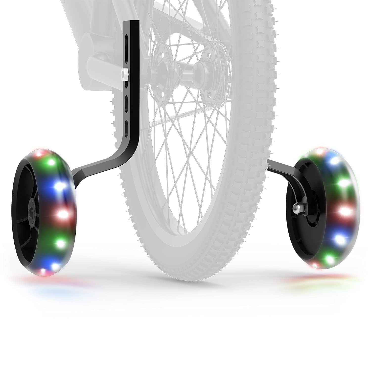Photo 1 of Jetson Spark Light-Up Training Wheel Accessory, Includes Motion Activated Light-Up Wheels, 4 Inch Wheels, Fits Most Bike Wheels From 12” to 20”, Steel Brackets, Ages 3+, Black, JSPARK-BLK