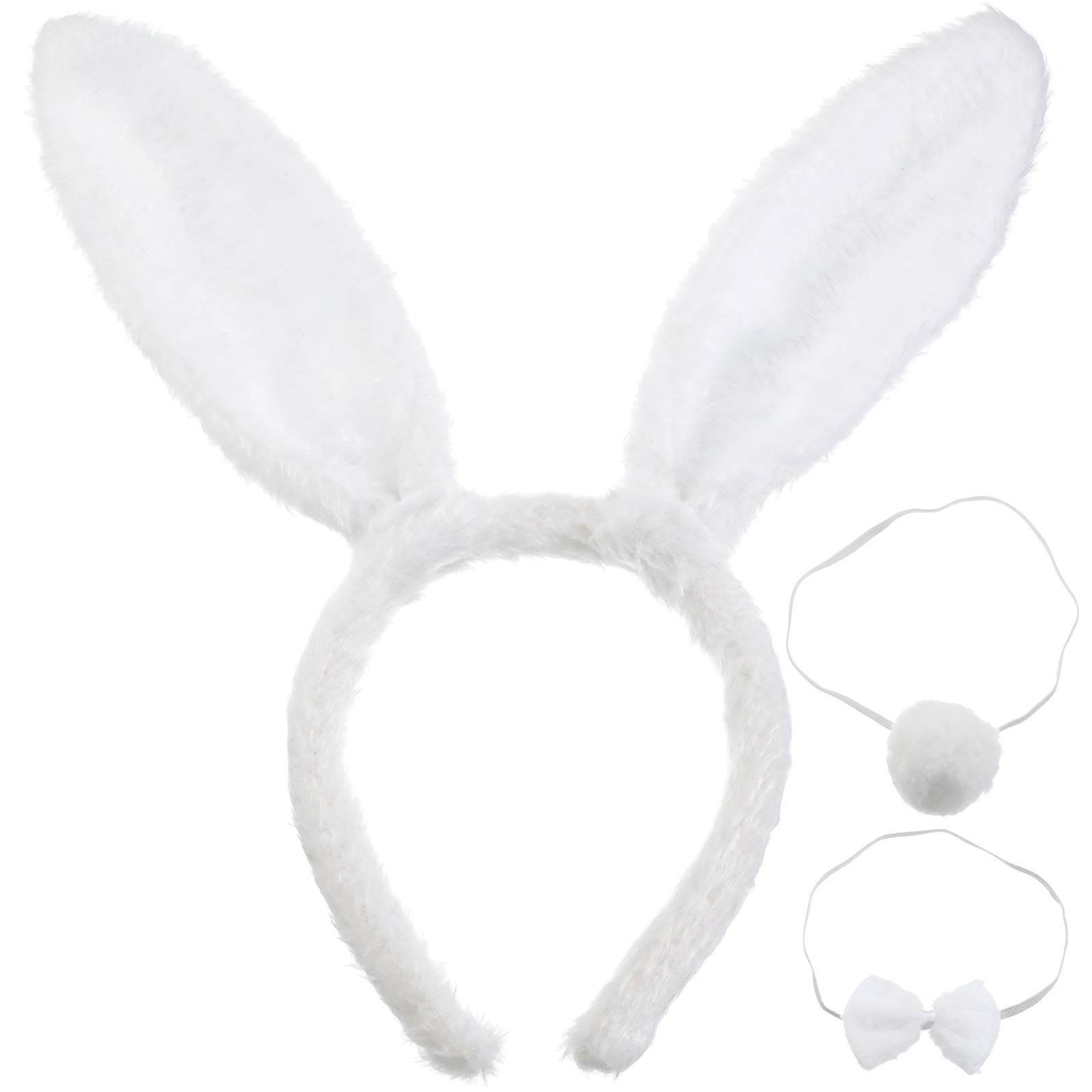 3 Piece Easter Bunny Ears Set Rabbit Bunny Ears Headband Plush Rabbit Ears Headband Rabbit Tail Rabbit Tie for Kid Adult Easter Party Favor or Costume Decoration