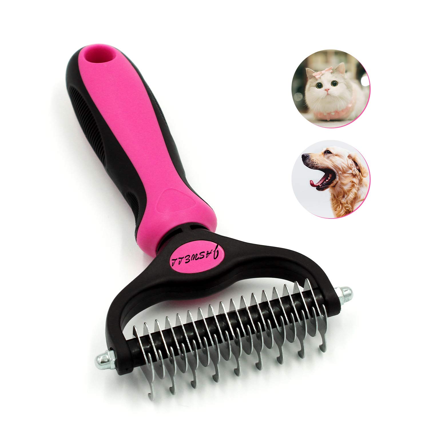 JASWELL Pet Grooming Tool Dematting Comb for Dogs& Cats 2 Sided Undercoat Rake for Easy Mats &Tangles Removing pink