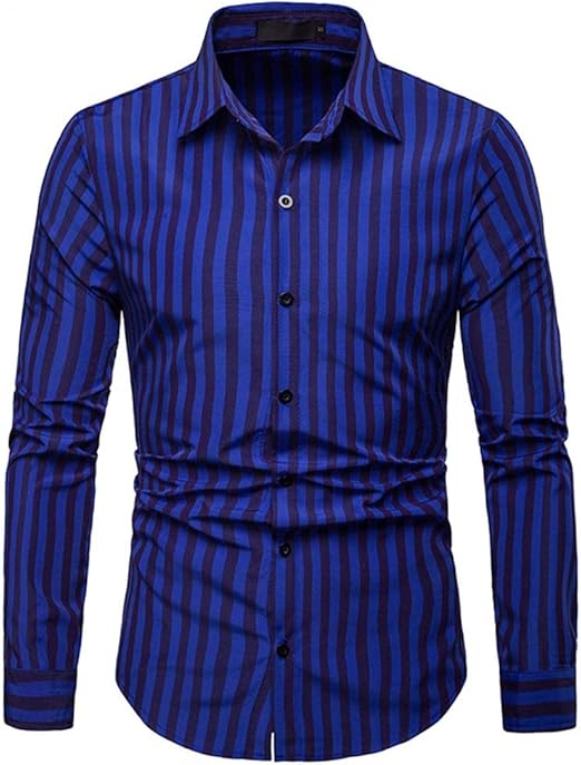 Amazon Co Jp メンズシャツ メンズストライプケリカジュアルシャツビジネスストライプカジュアル長袖シャツ春と秋 メンズ長袖カジュアルシャツ 色 青 サイズ S ホーム キッチン