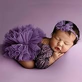 Vomdrok Newborn Photography Outfits Girl Baby Photography Props Lace Romper with Headress Newborn Outfits Girls Photo Props