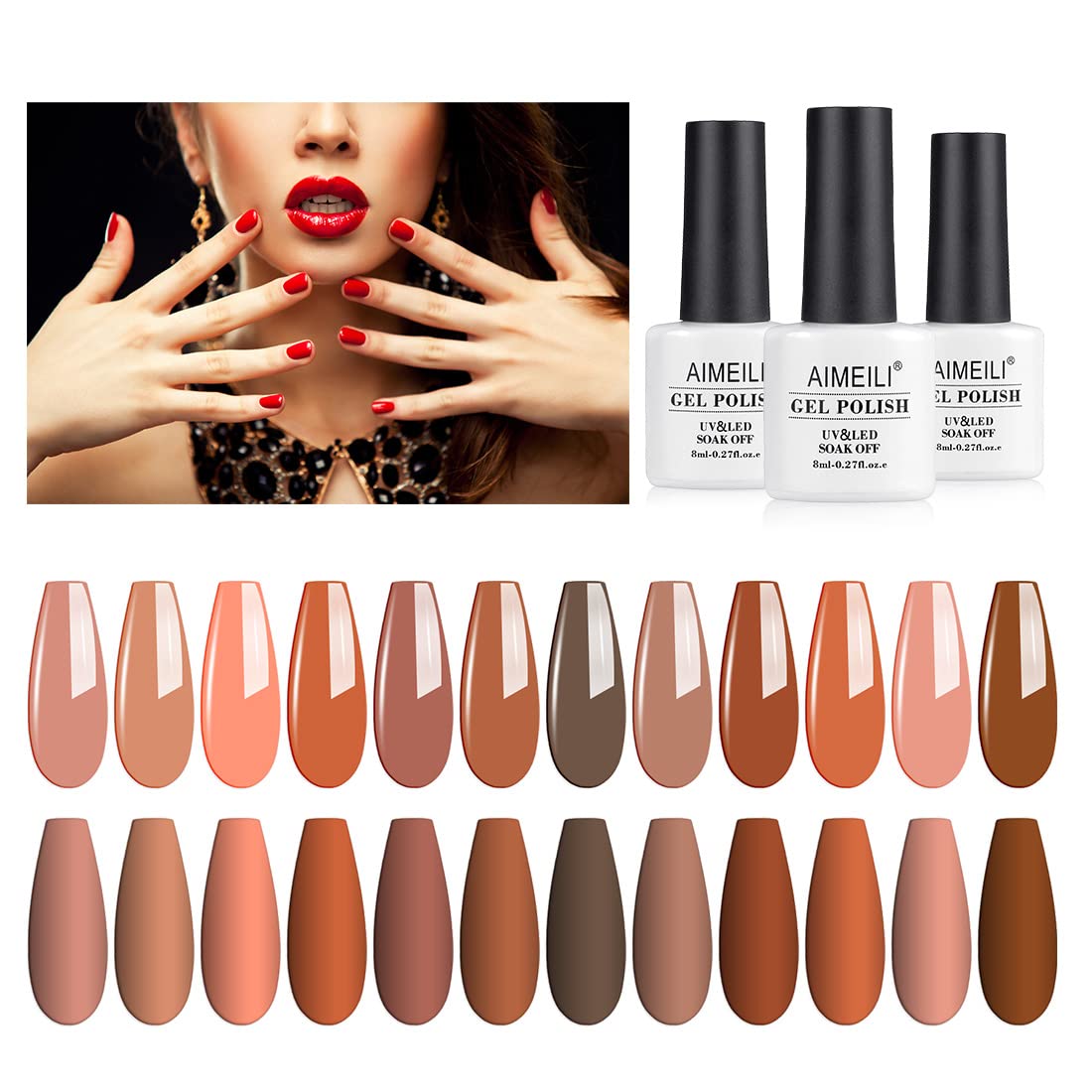 AIMEILI Gel Nail Polish Set, 8ml 12 Colours Soak Off UV LED Gel Nail Polishes Nail Art Gel Polish Gift Kit 1