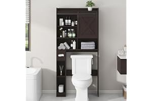 VABCHES Over The Toilet Storage Cabinet, Farmhouse Storage Cabinet Over Toilet with Sliding Barn Door & Toilet Paper Holder Stand，Home Space-Saving Toilet Rack, for Bathroom, Restroom, Laundry