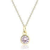 Cherished Moments 14K Gold-Plated Dainty Simulated Birthstone Necklace for Little Girls, Teens and Minimalist Jewelry for Women (14 inch or 16-18 inch chain)