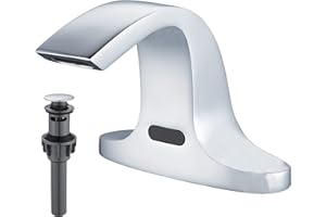 HHOOMMEE Touchless Bathroom Sink Faucet, Automatic Sensor Faucet Deck Mounted 6 Inch Centerset Basin Water Mixer with Pop up Drain (Chrome)