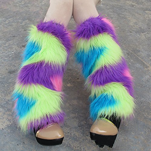 Neon Rainbow Furry Fluffy Unicorn Leg Warmers