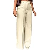 LKOUS Women's High Waisted Straight Wide Leg Dress Pants Stretchy Work Trousers with Pockets Business Casual