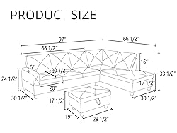 GlasFlength L Shaped Couch, Modular Sectional Sofa