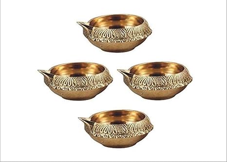 Moradabad Metal World Brass Diya (2.5 inch, Gold) (4)