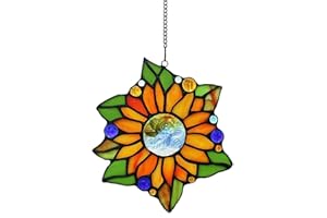 ALIVAGAR Stained Glass Window Panels Hangings Suncatchers Sunflower, 6 1/2" x 6"