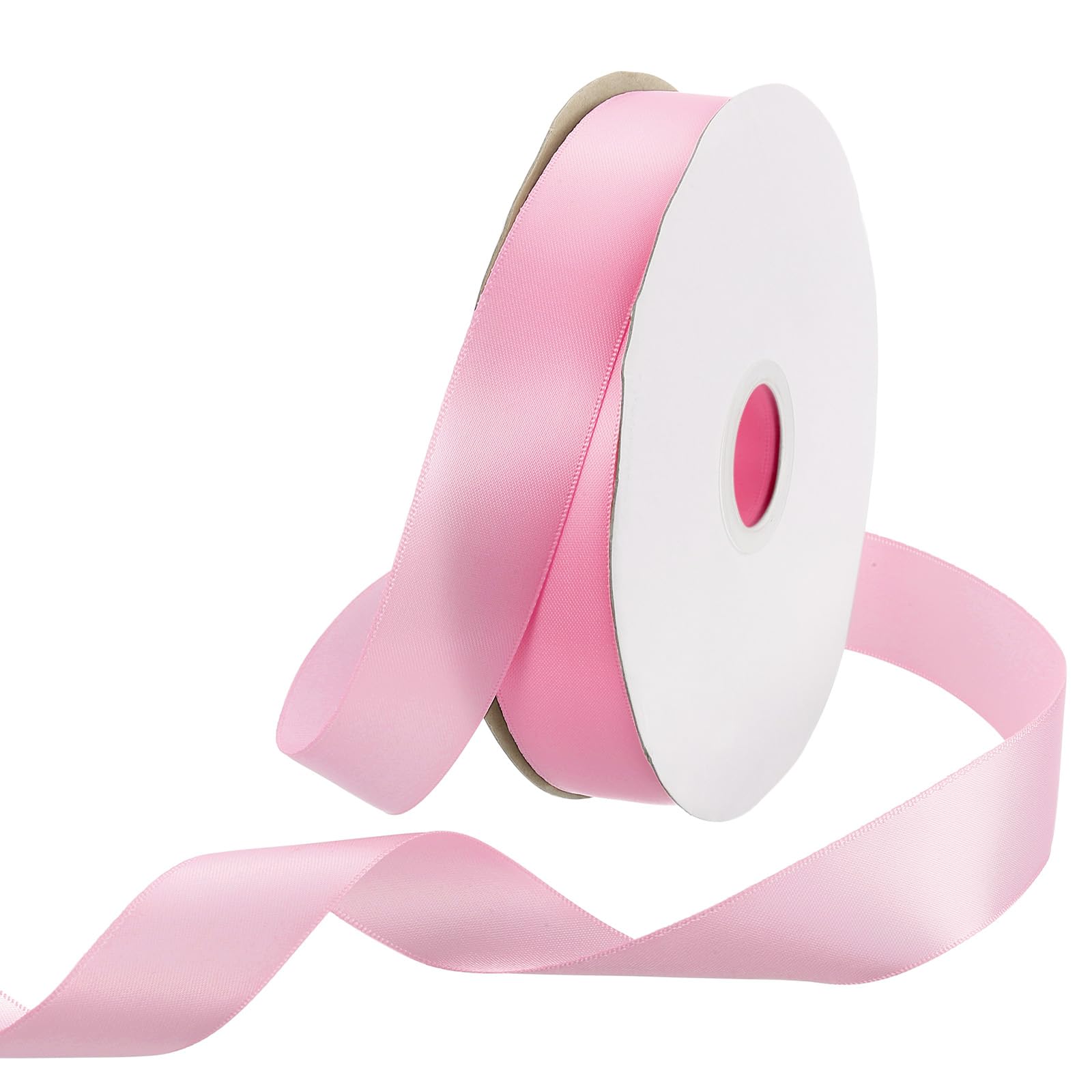 Rebower 25mm Satin Ribbon 46m Thick Double Face Grosgrain Silk Ribbon, [for Gift Wrapping, Hair Bows, Wedding, Cake, Flower] - 50 Yard/150ft/ Coral Pink