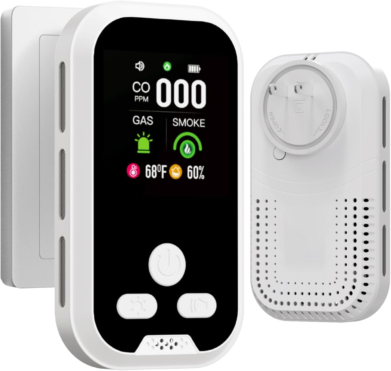 5-in-1Upgraded Plug-in Carbon Monoxide Detector, Combination Carbon Monoxide & Smoke &Gas Alarm, Builti-in Backup Battery and HD Screen for Home