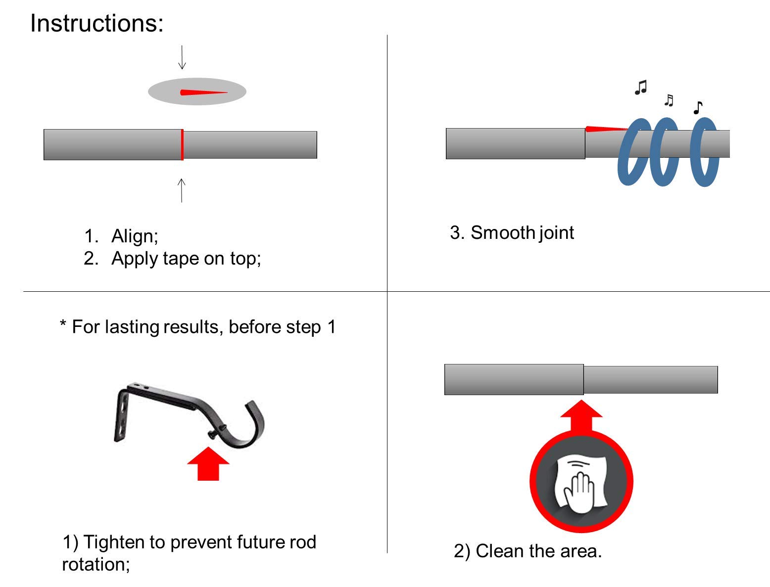 Curtain Rod Joint Ramp Tapes (10 counts) Easy Sliding Curtain Rod