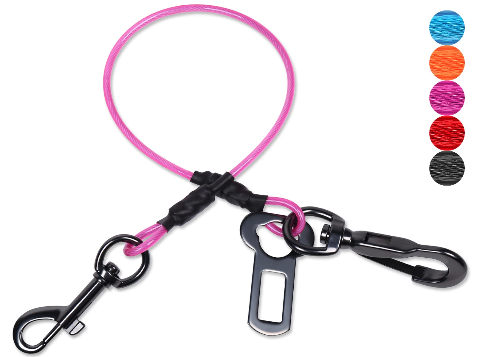 VIVAGLORY Dog Seat Belt Tuffbelt Dog Car Harness, Seatbelt with Clip & Hook for Car Travel, Chew Proof Anti Chew Unchewable Metal Safety Tether Restraint, XS, Pink