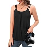 V FOR CITY Camisole Top for Women Built in Bras Summer Adjustable Double Spaghetti Strap Tank Top Scoop Neck Tops Loose Fit