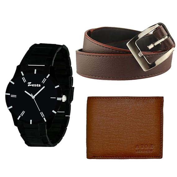 Zesta Stylish Combo Pack of Watch Along with 1 Leather Wallet, 1 Leather Belt, 1 Zesta Sporty Watch