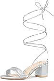 Allegra K Women's Sparkle Strappy Lace Up Block Heels Sandals
