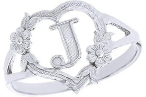 CaliRoseJewelry Silver Initial Alphabet Personalized Heart Ring - Letter J