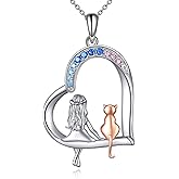 LUHE Cat Necklace Gifts 925 Sterling Silver Cat Heart Pendant Necklace Jewelry for Women