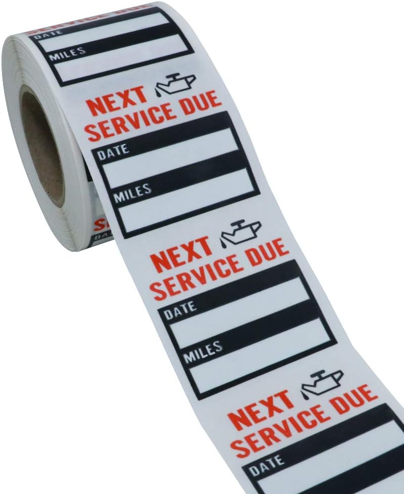 Hybsk Clear Oil Change/Service Reminder Stickers 2"x2" Premium Quality Oil Change Stickers 200 Labels on a Roll (Black) : Office Products