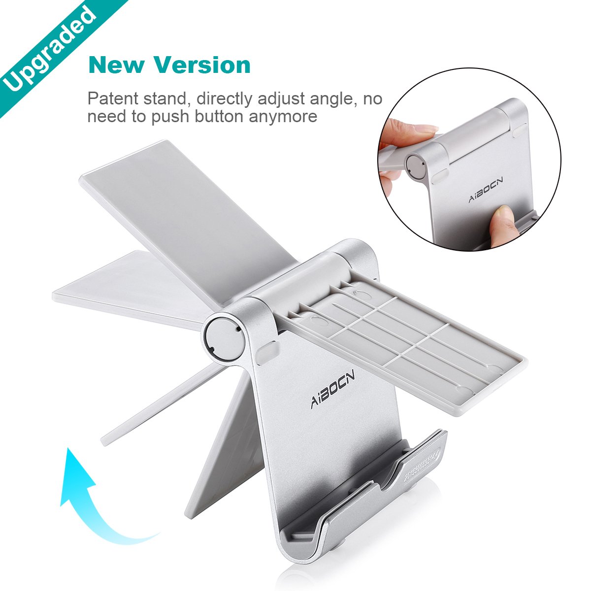 Aibocn Multi-angle Rotary Aluminum Digital Stand for Tablets Smartphones and E-readers Compatible With iPhone, iPad Air, Samsung Galaxy / Tab, HTC, Google Nexus, Honor, LG, BLU and More, Silver