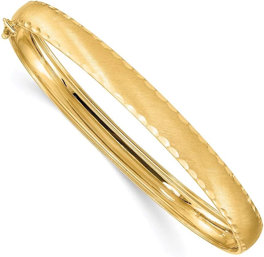 14k Two Tone Gold Satin DiamondCut Edge Oval Flexible Bangle Bracelet