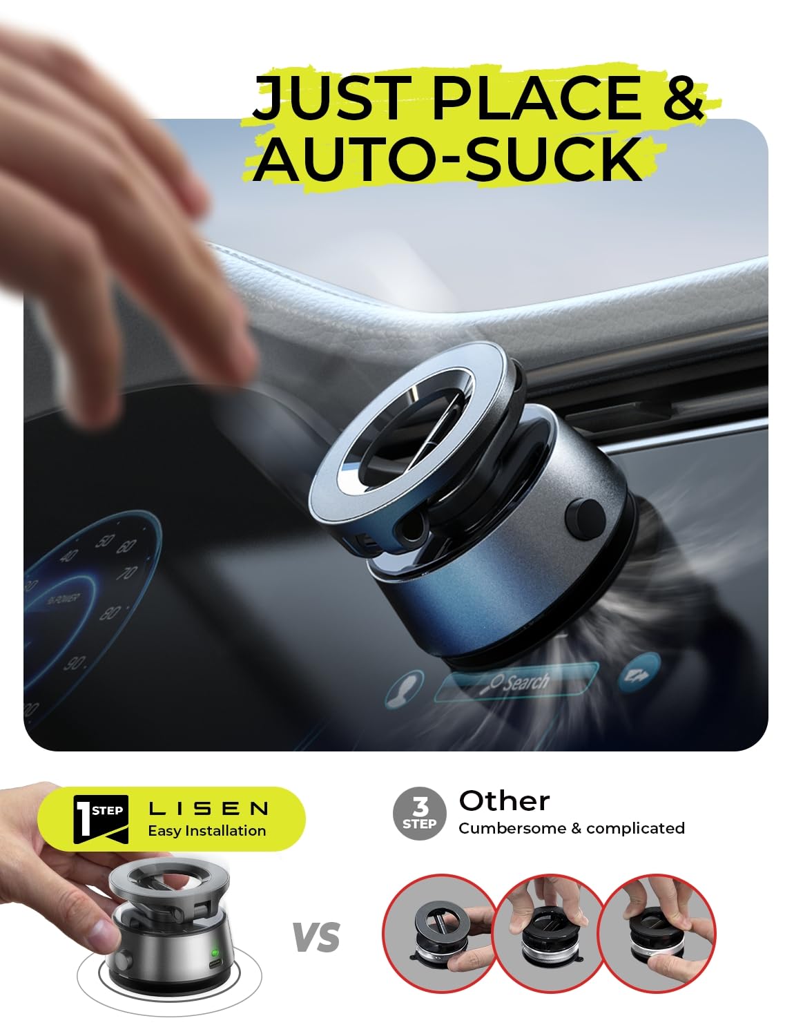 LISEN for iPhone 17 Pro Max Vacuum Magnetic Phone Holder 360 Adjustable Electric Content Creator SuctionPro Phone Holder MagSafe Suction Cup Car Phone Mount fit Video Recording for iPhone 16 15 14 13