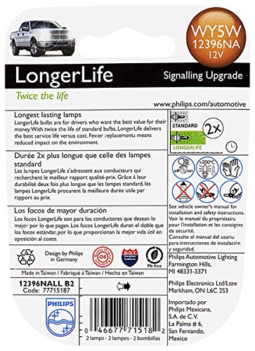 Philips 12396NA LongerLife Miniature Bulb, 2 Pack
