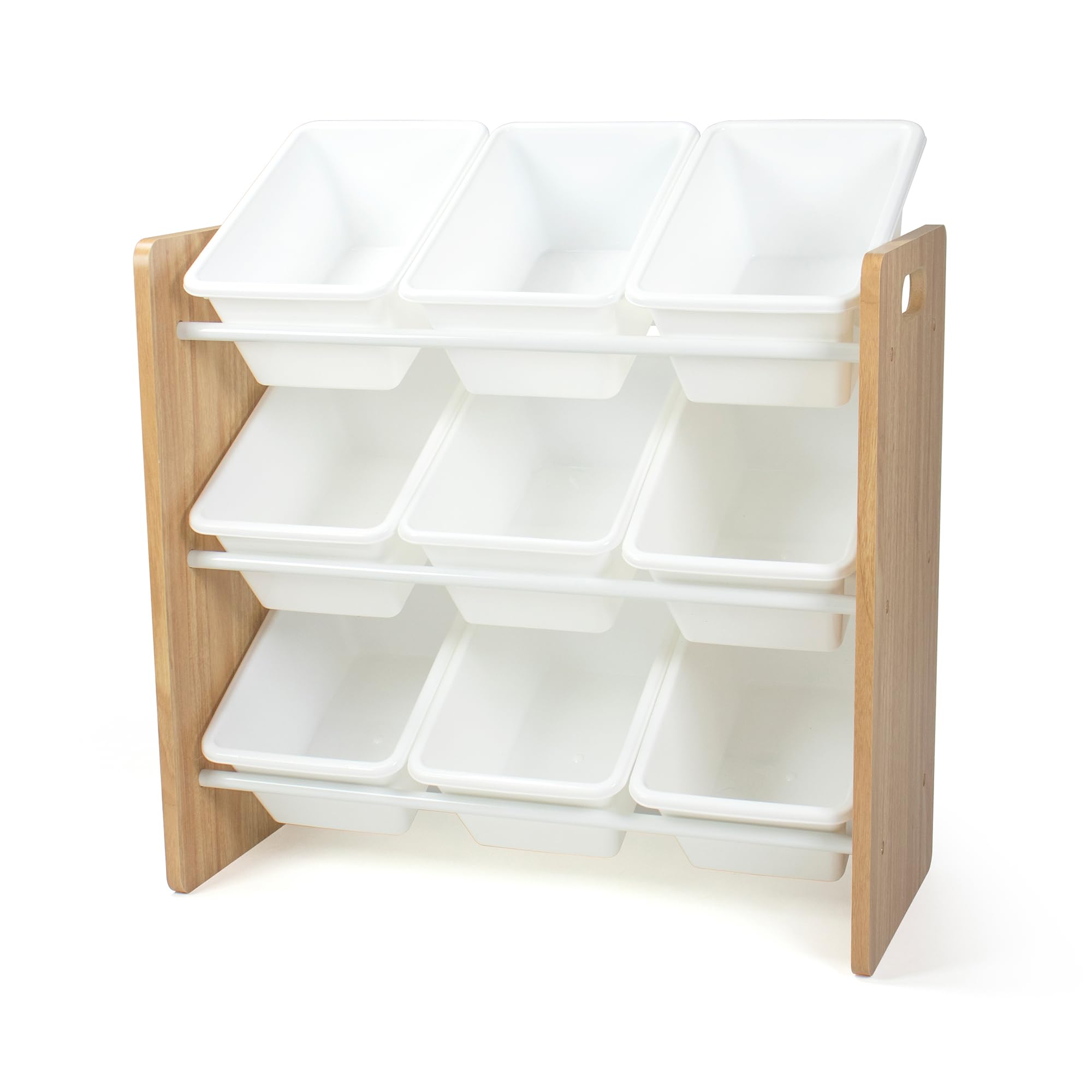 Humble Crew Wooden Toy Storage Organiser for Children & Toddlers, with 9 BPA Free Plastic Removeable Storage Bins, Ideal for Storing Toys, Games, Books and Craft Supplies - White/Grey