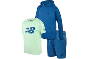 New Balance Boys' Sweatsuit - 3 Piece Fleece Pullover Hoodie, Sweat Shorts, T-Shirt - Athleisure Shorts Set for Boys (8-12)