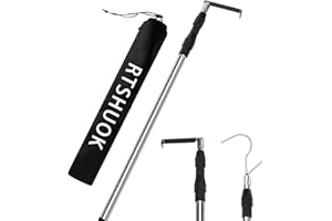Rtshuok 6.5 Ft Truck Cargo Grabber Reach Retriever Tool,Expandable Heavy Duty Stainless Steel Truck Telescoping Pull Pole with Two Hooks for Pickup Truck SUV Boat Accessories