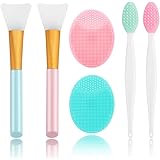 Silicone Face Scrubber, 2pcs Exfoliating Lip Brush, 2pcs Face Cleansing Brush,2pcs Silicone Face Mask Brush Exfoliator Blackh