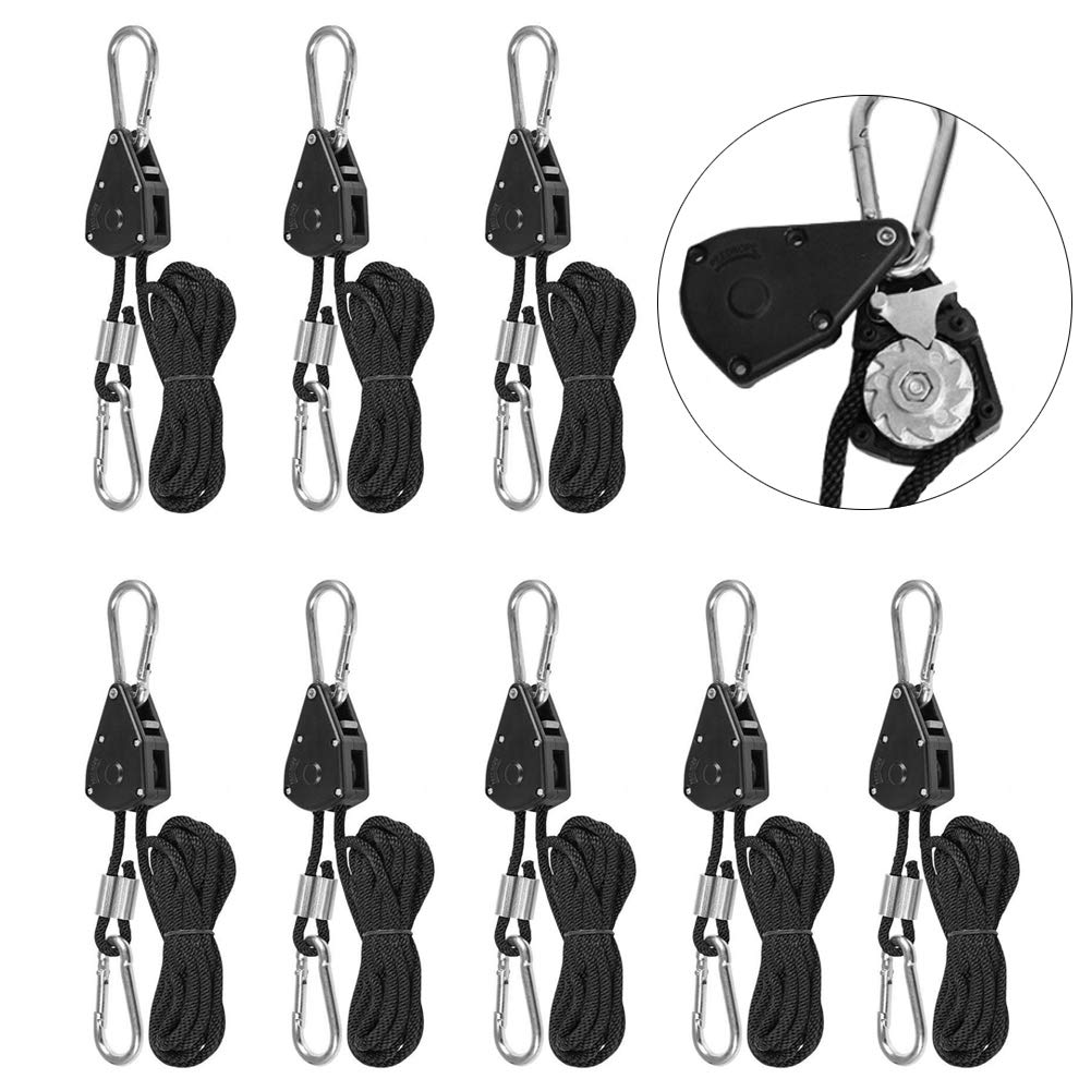 Geluode 4 Pairs 1/8" Heavy Duty Ratchet Hangers, Adjustable Rope Hangers, Grow Light Rope Hangers for Grow Plant Fan Filter Light Room Equipment, 150 LB Capacity per Pair