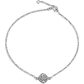 Bling Jewelry Celtic Triquetra Love Knot Claddagh Heart Anklet Figaro Chain Ankle Bracelet For Women Oxidized .925 Sterling Silver Adjustable