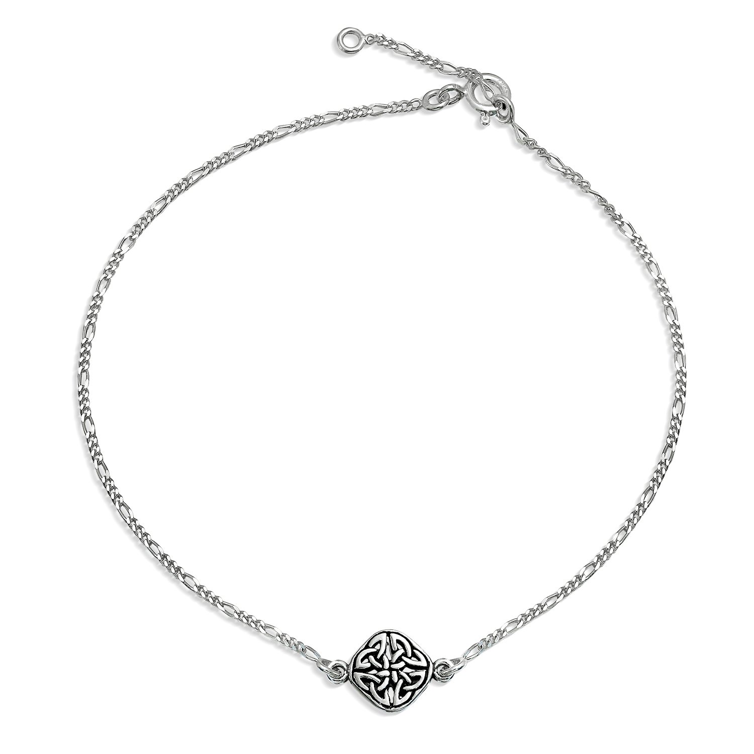 Bling Jewelry Celtic Love Knot Triquetra Anklet Ankle Bracelet For Women Teens Oxidized .925 Sterling Silver Adjustable