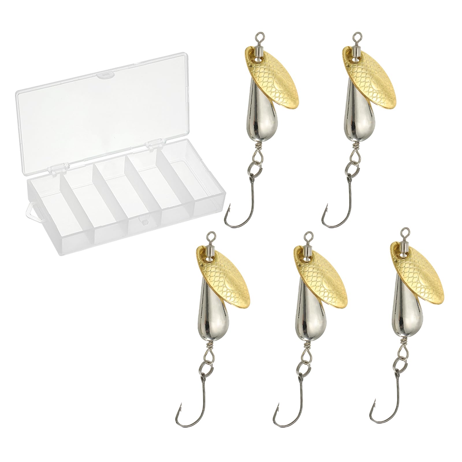 PATIKIL Fishing Spinners 1/4 oz, 5 Pack Single Hook Trout Lures Teardrop Fishing Lures Inline Spinner with Tackle Boxes for Freshwater Saltwater Fishing, Silver Tone