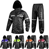 Motorcycle Rain Suits for Men & Women All Weather 2 Pieces Outdoors Waterproof Fishing Hiking Reflective Biker Windproof Suit
