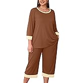 AusLook Women's Plus size Pajama Sets 3/4 Sleeve Top and Capri Pants Sleepwear Pj Set 2 Piece Lounge Set with Pockets