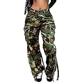 Seltaon Camo Cargo Pants for Women High Waisted Baggy Camouflage Army Fatigue Multi Pocket Sweatpants Y2K Trousers