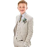 Tesscy Boys Linen Suit Slim Fit 3 Piece Summer Beach Wedding Light Weight Suit Kids Linen Suit Jacket Vest Pant Set