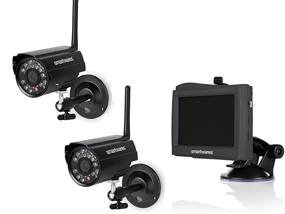 Kabelloses 2-Kanal Überwachungskamera Set Nachtsicht, 4,3 Zoll Monitor mit Akku
