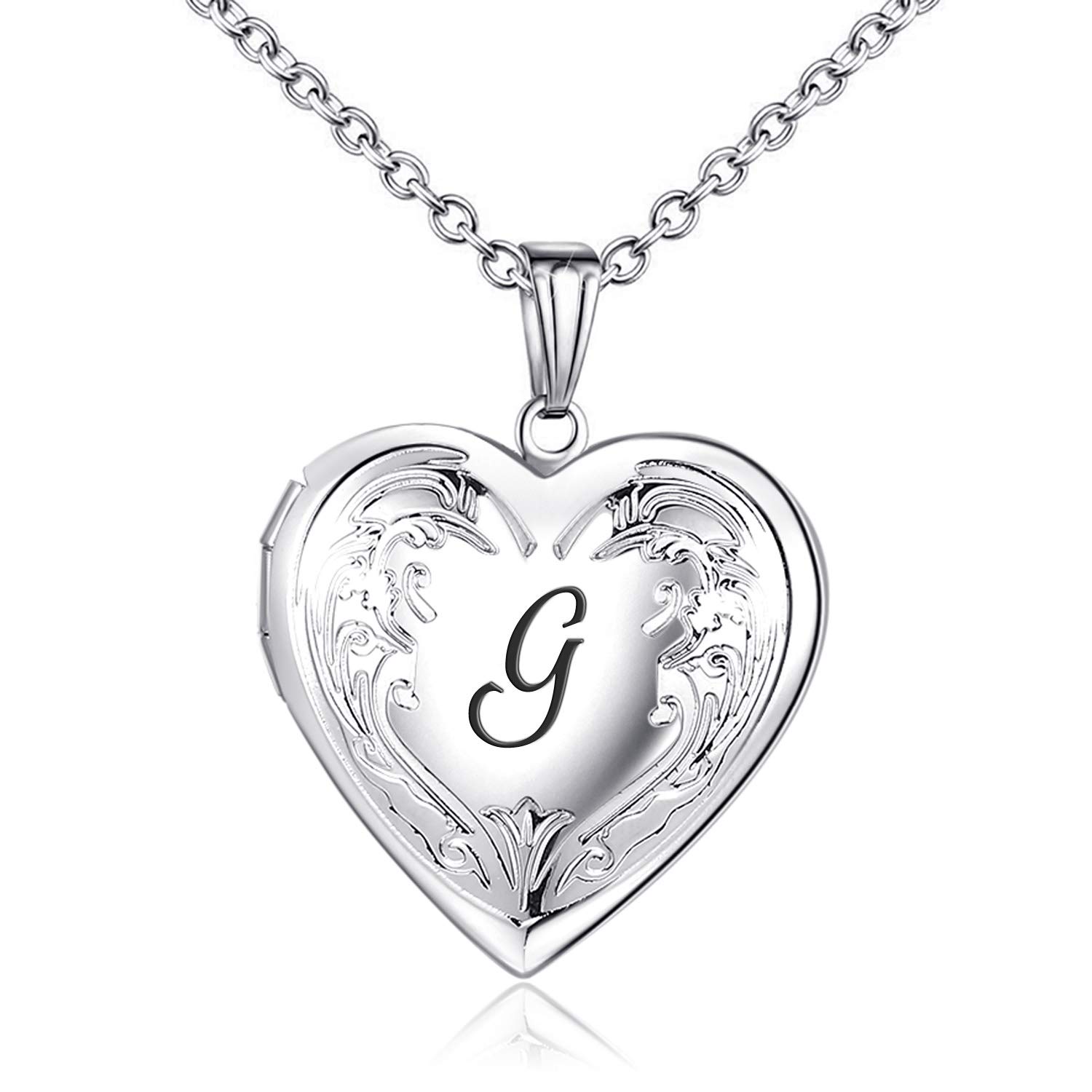 MUERDOU Locket Necklace that Holds Pictures Initial Alphabet Letter Heart Shaped Photo Memory Locket Pendant Necklaces G