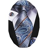 Dubulle Mens Paisley Striped Tie WOVEN Necktie for Men and Handkerchief Cufflinks Set Wedding Formal Business