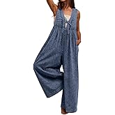 loveimgs Women Flowy Sleeveless Jean Jumpsuit Wide Leg Overalls Baggy Pleated Ruffle Tank Romper Summer Y2k 2025 Pocket