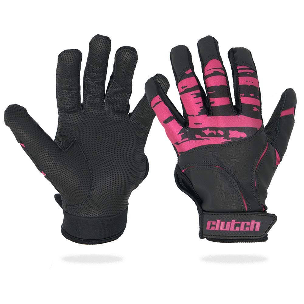 Clutch Sports Apparel American Flag Baseball & Softball Batting Gloves, Super Grip Finger Fit, Performance Mesh & Perforated Sheepskin Palm for Adults & Youth (Pink, Medium)